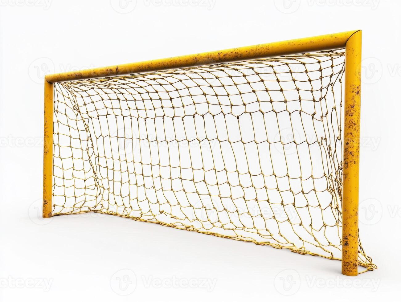 Old yellow soccer goal with net in need of paint photo
