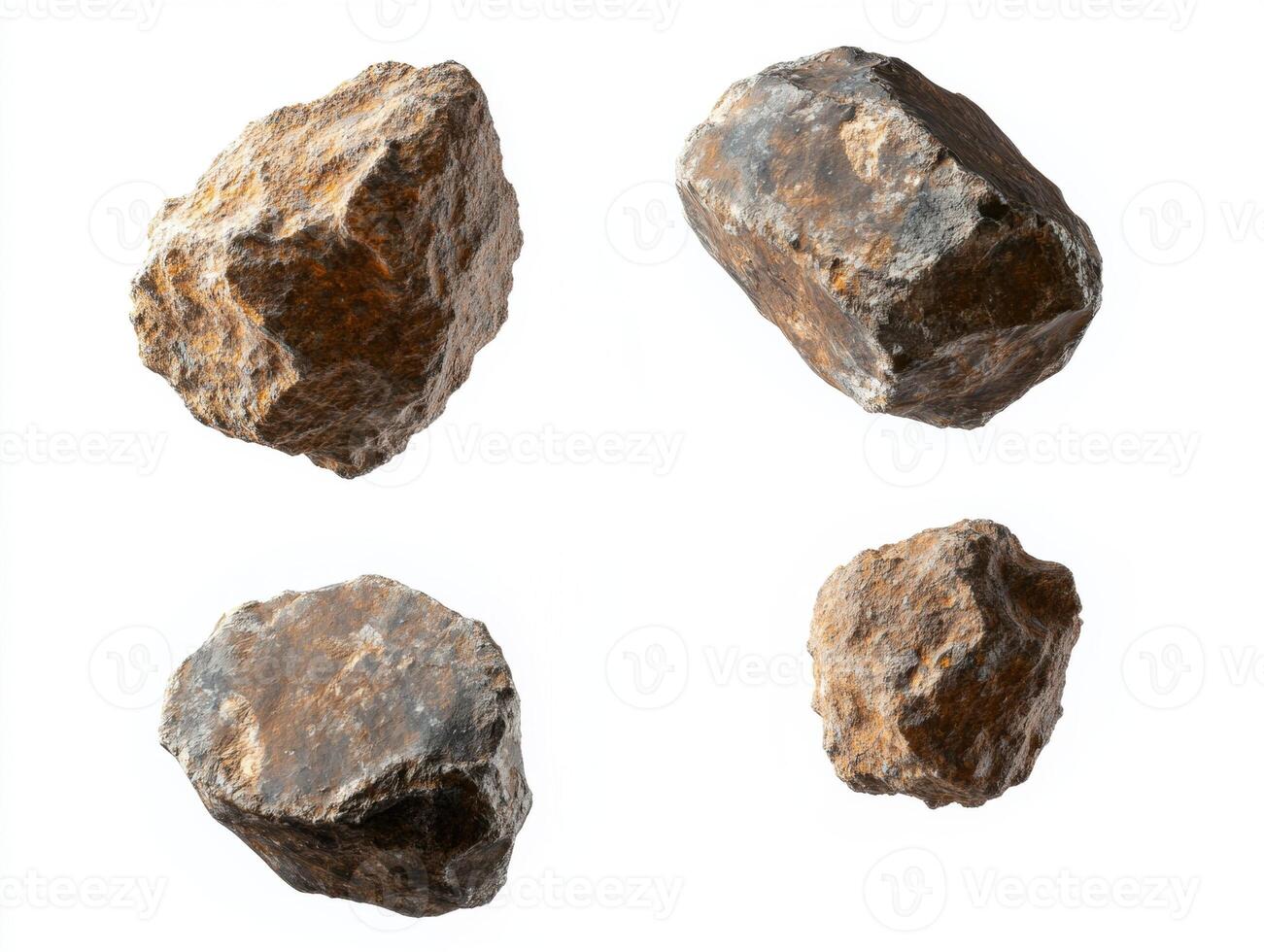 Natural rocks displayed from various angles on white background photo