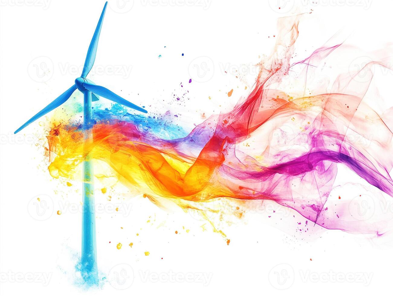 Wind turbine with colorful abstract energy illustration photo