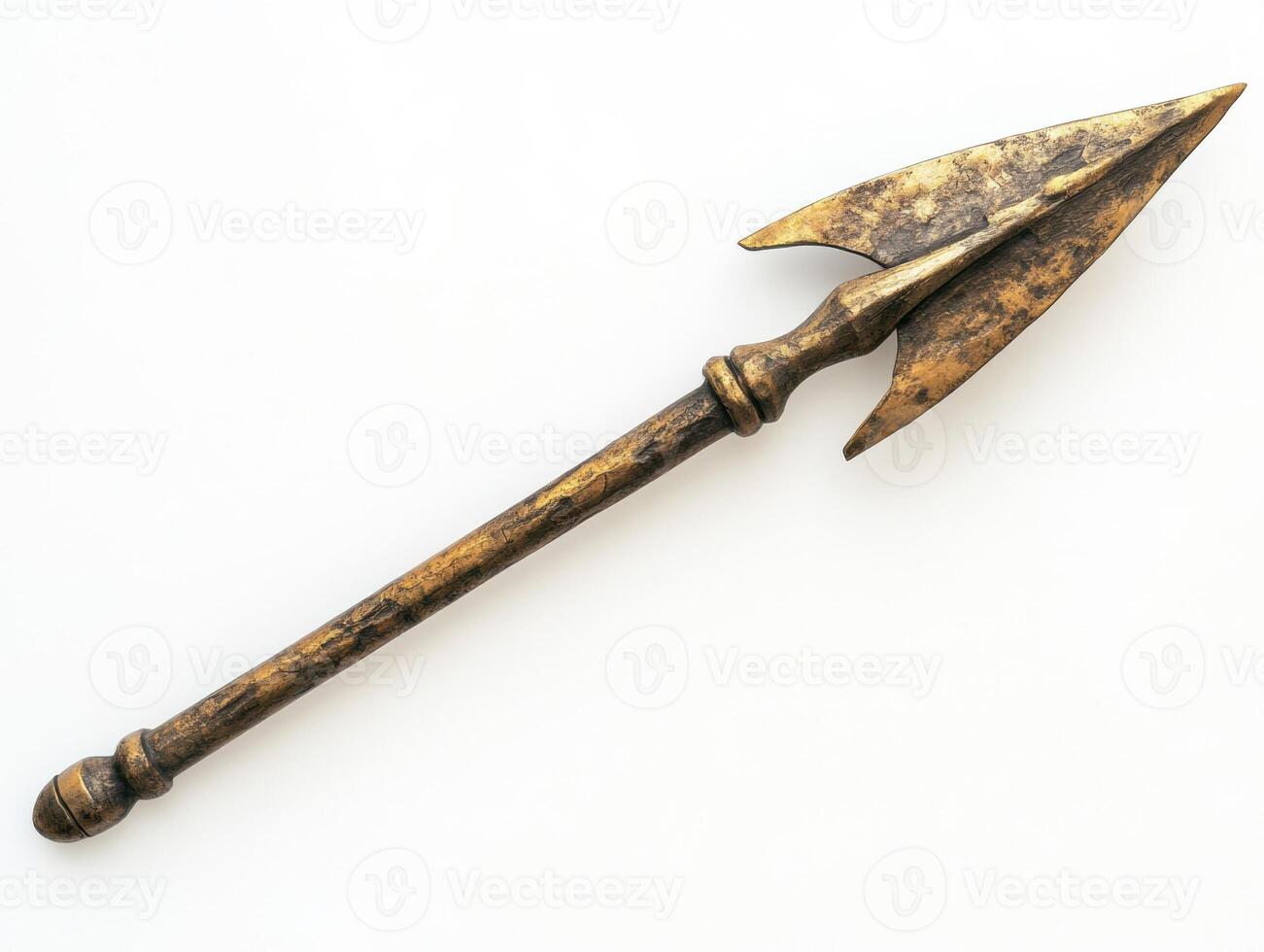 Unique bronze spear displayed on a white background photo