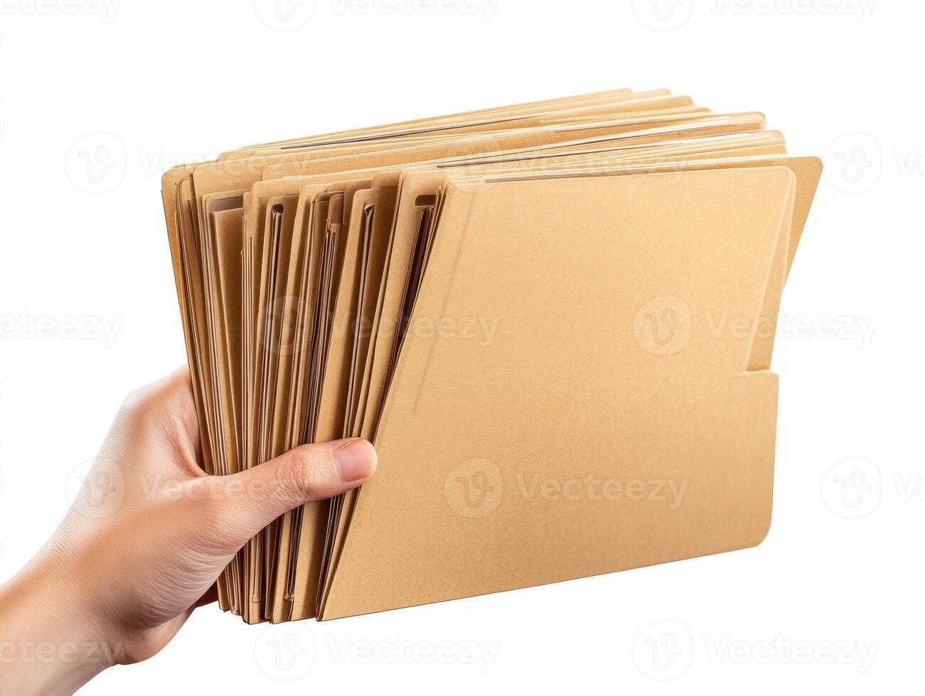 Collection of document folders held in one hand photo