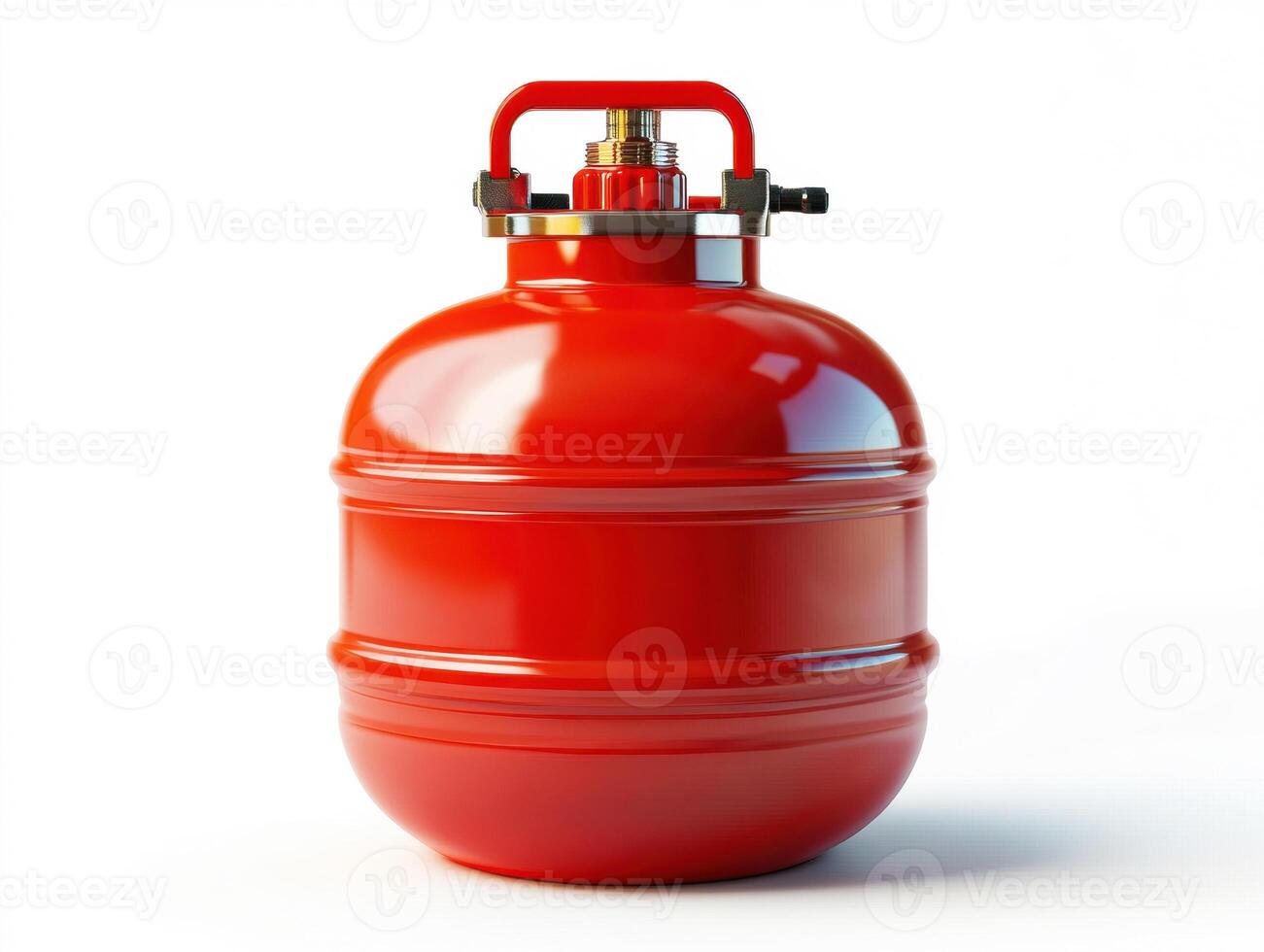 Red propane tank used for outdoor cooking and heating purposes photo