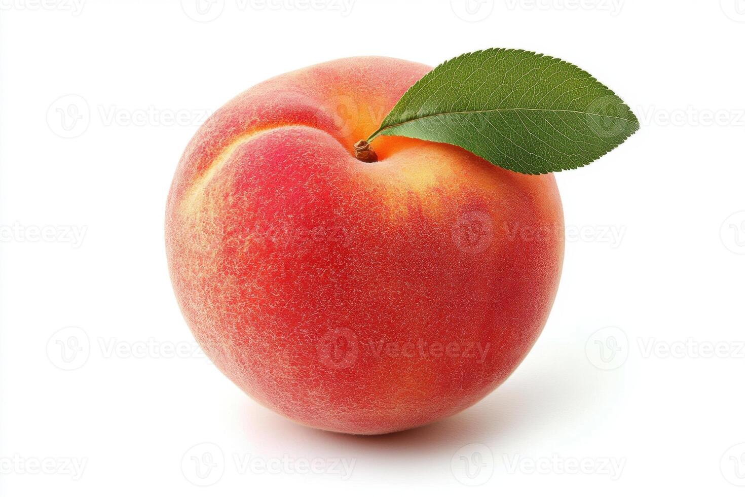 Fresh peach with green leaf on white background photo