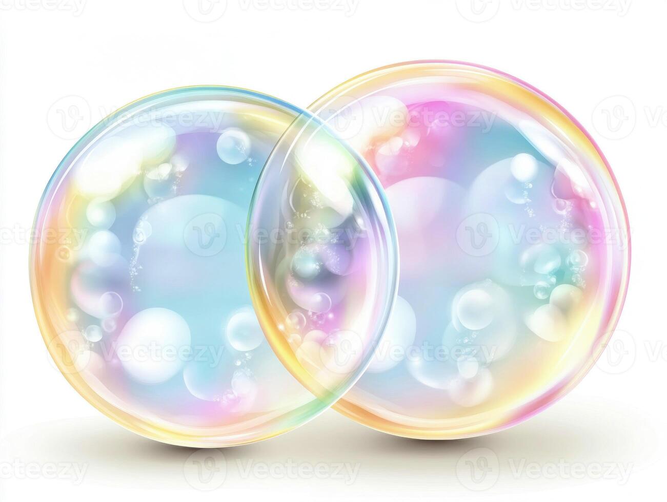 Colorful bubbles floating gently in the air on a bright day photo