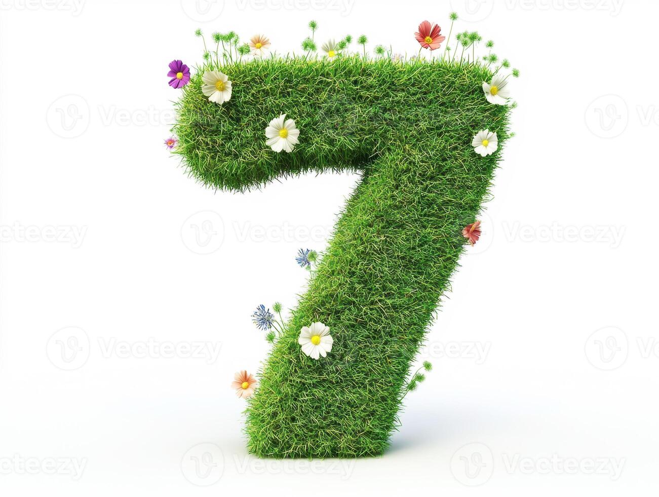 Green number seven decorated with flowers for springtime celebration photo
