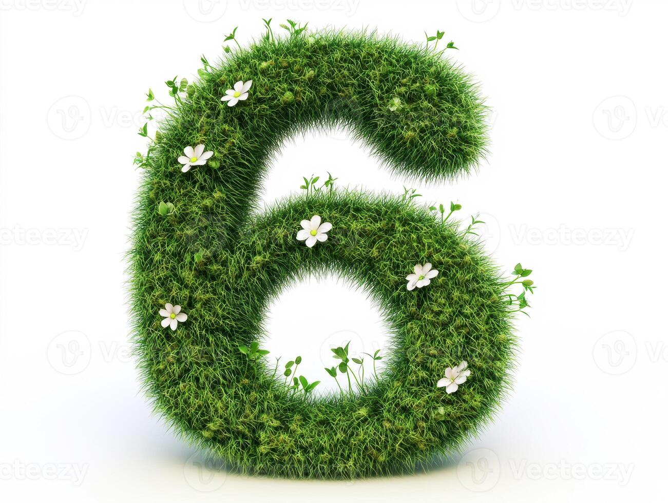 Grass number six adorned with flowers and greenery design photo