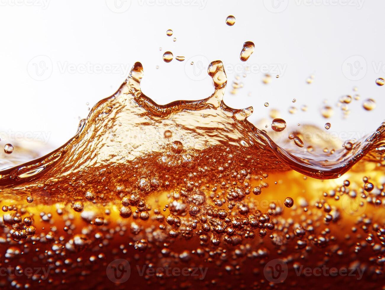 Bubbles rising in a refreshing beverage at golden hour photo