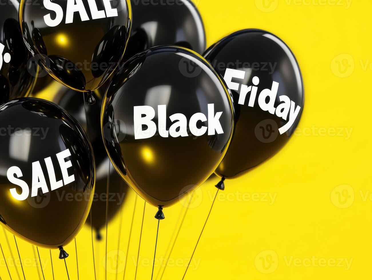 Black balloons with sale text on yellow background photo