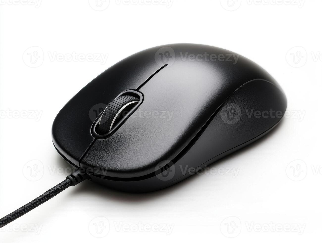 Computer mouse placed on a white surface with a cable photo