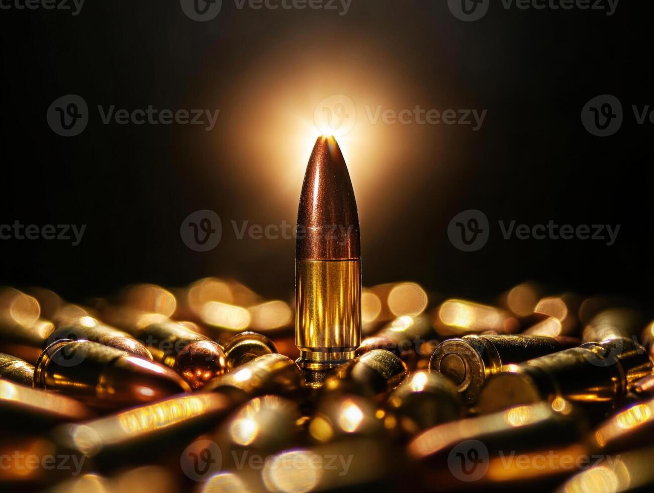 Bullets arranged artistically with a focal point in dim light photo