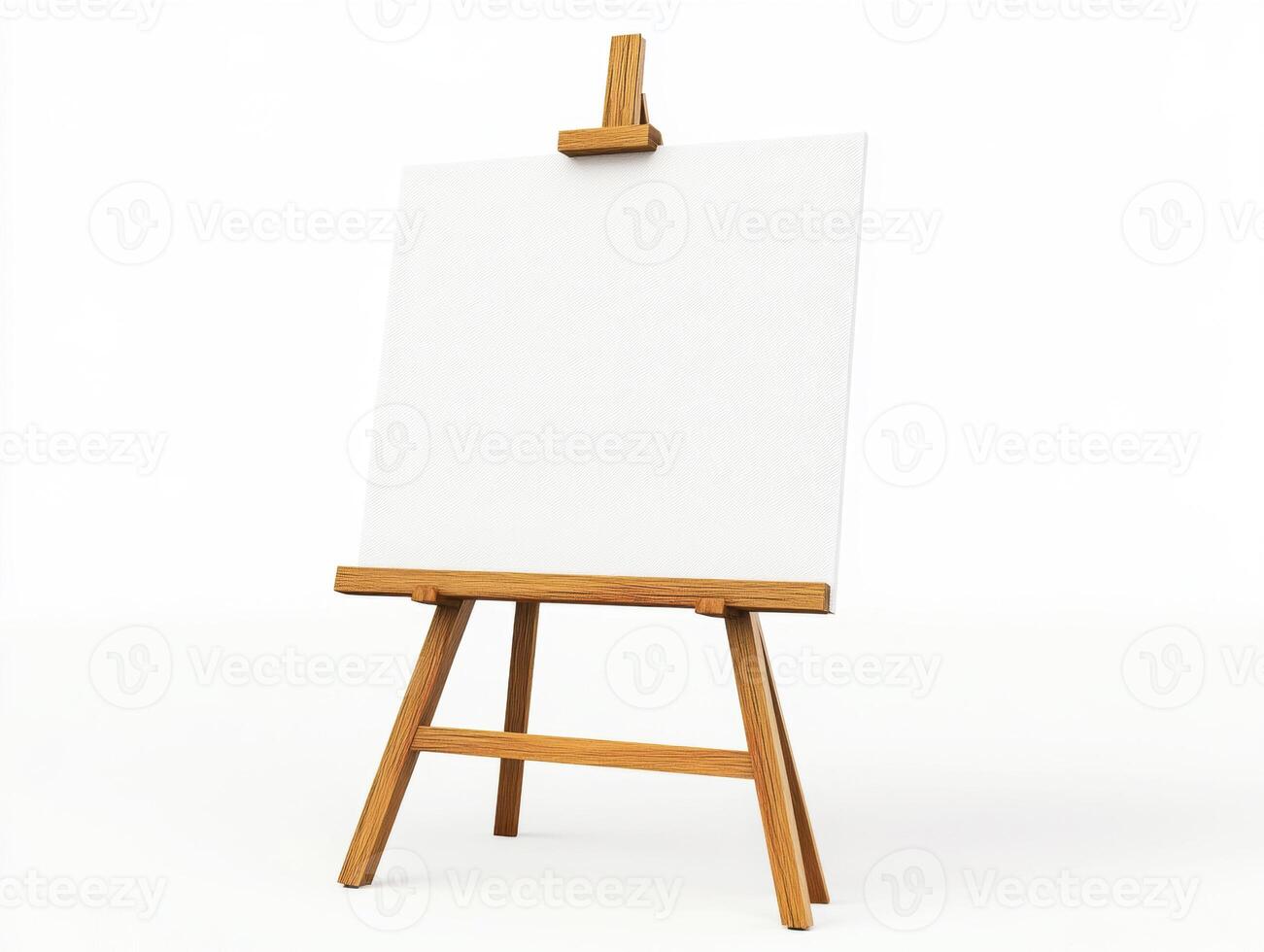 Blank canvas on wooden easel ready for creative expression photo