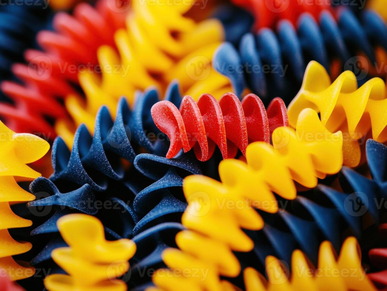 Colorful pasta shapes arranged in a vibrant pattern photo