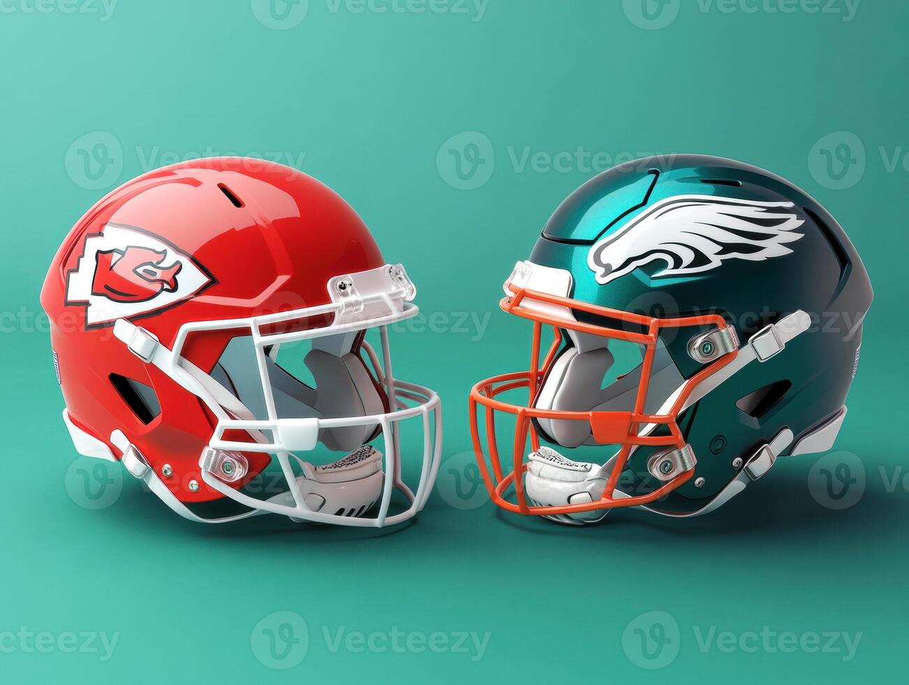 Rivalry helmets representing football teams in a vibrant setting photo