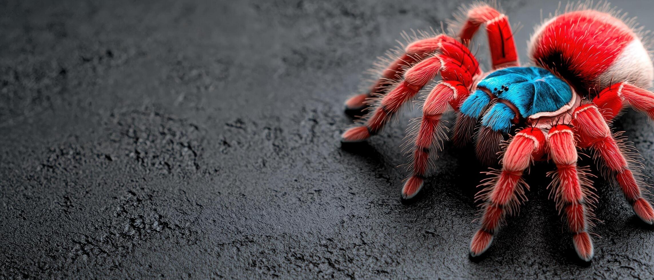 Colorful tarantula on a dark surface photo