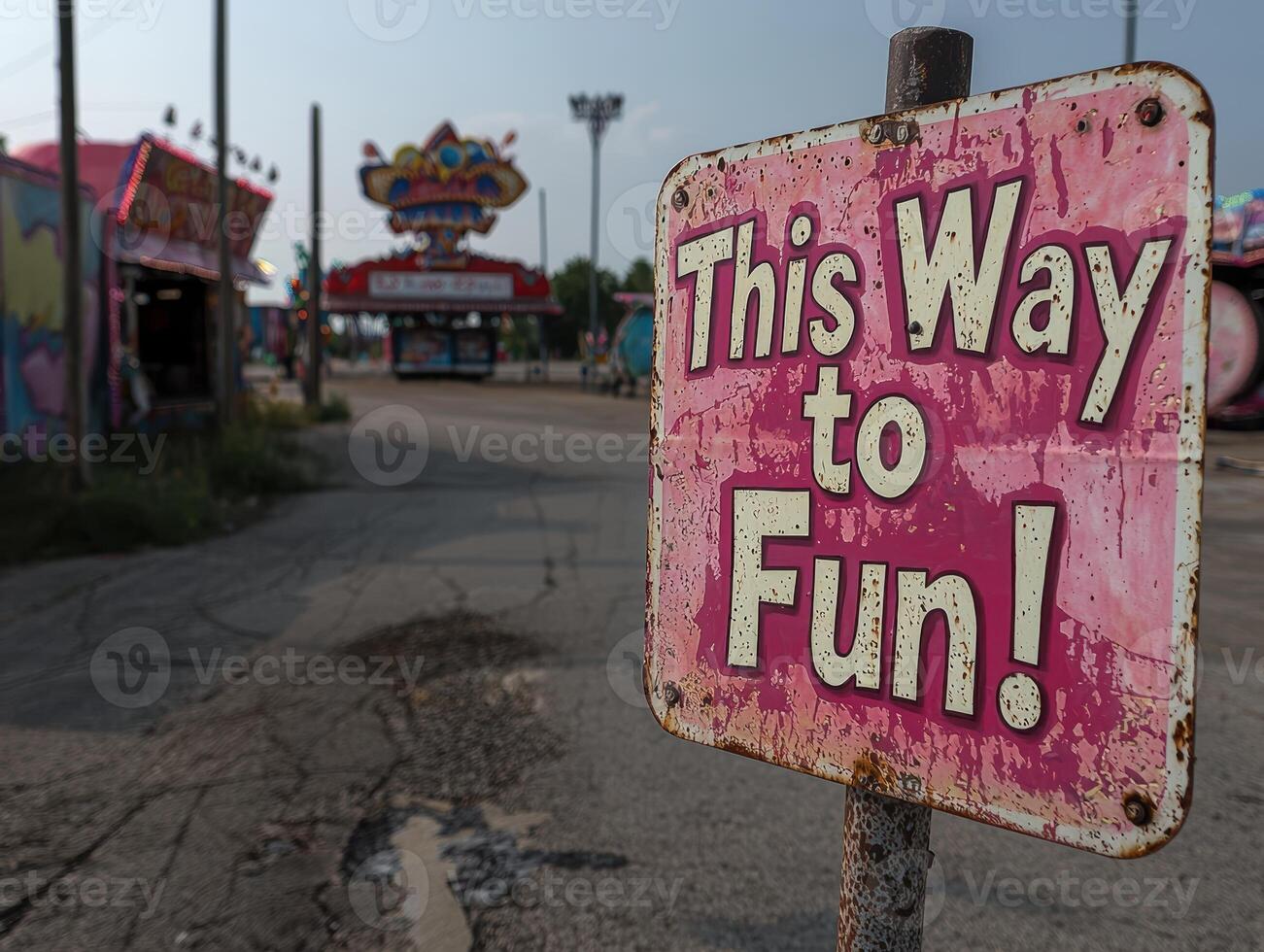 A sign points the way to fun at a fair or carnival photo
