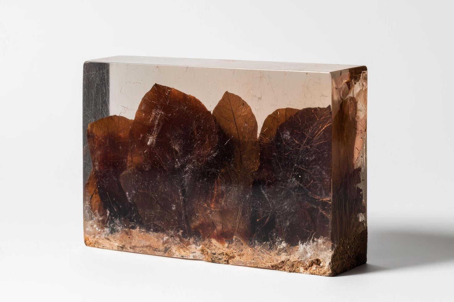 Leaves encased in clear resin block photo