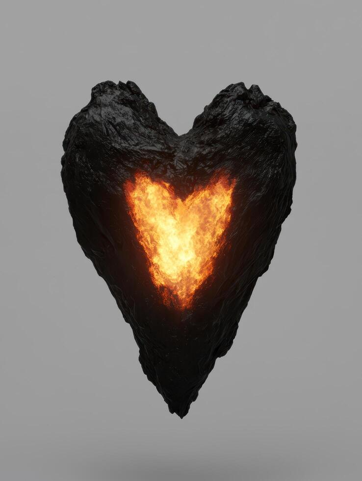 Fiery heart of stone, a symbol of passion and resilience photo