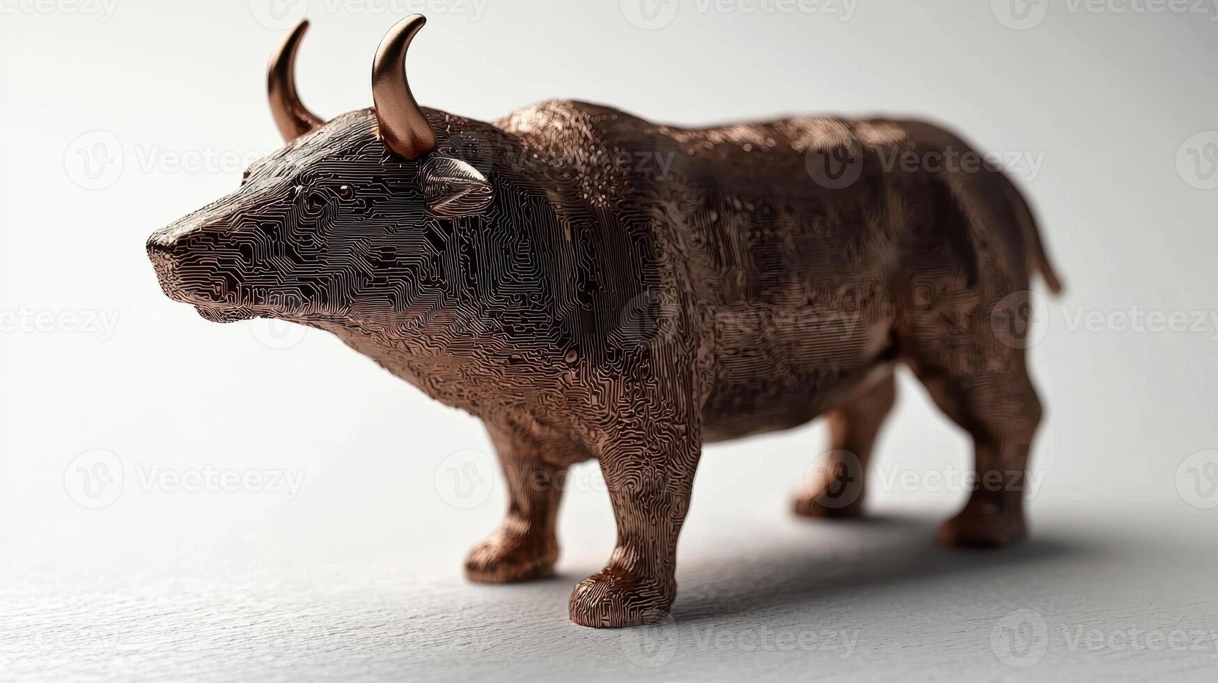 A copper bull statue with circuit board pattern photo