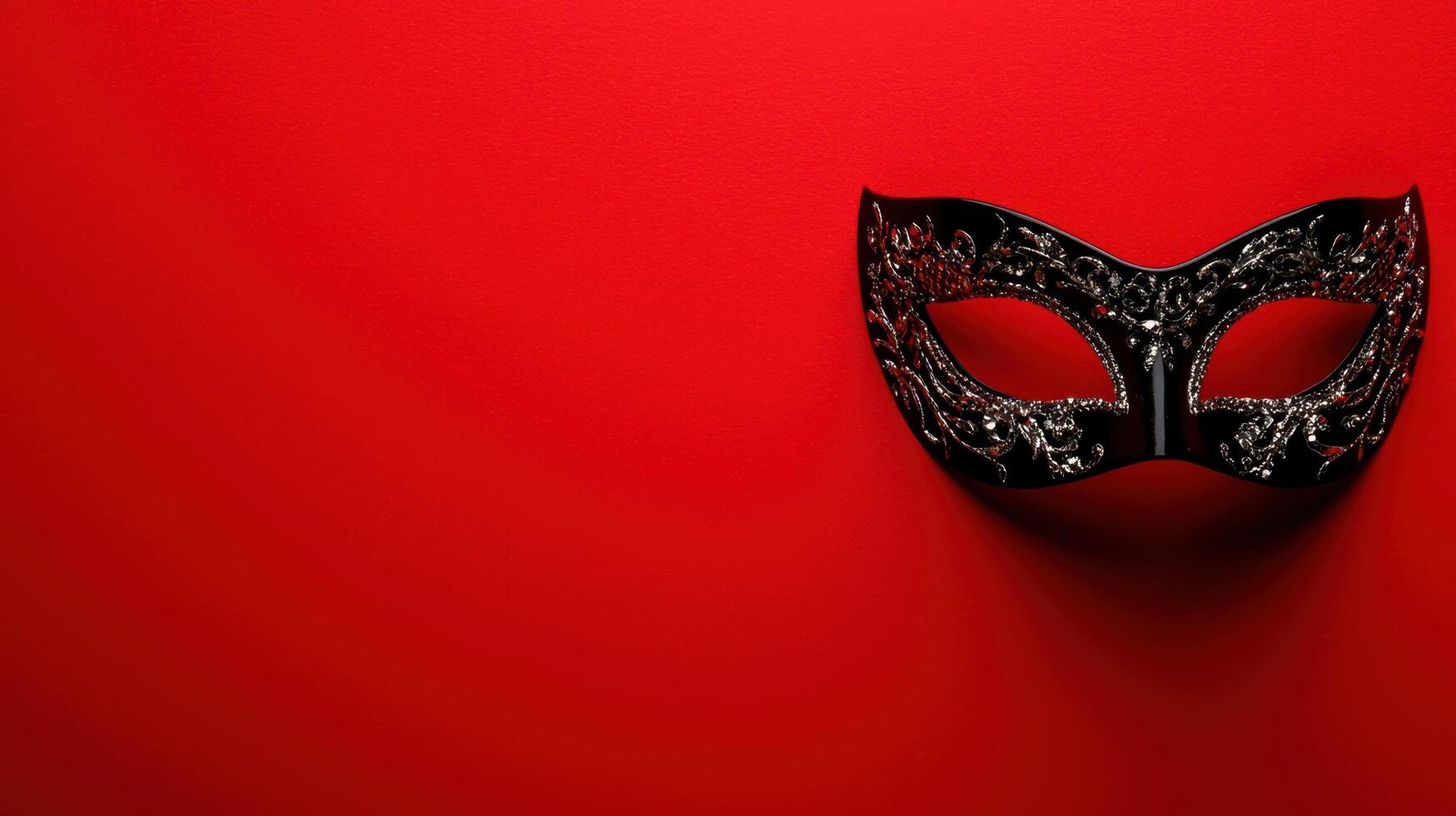 Elegant black masquerade mask on a red background photo