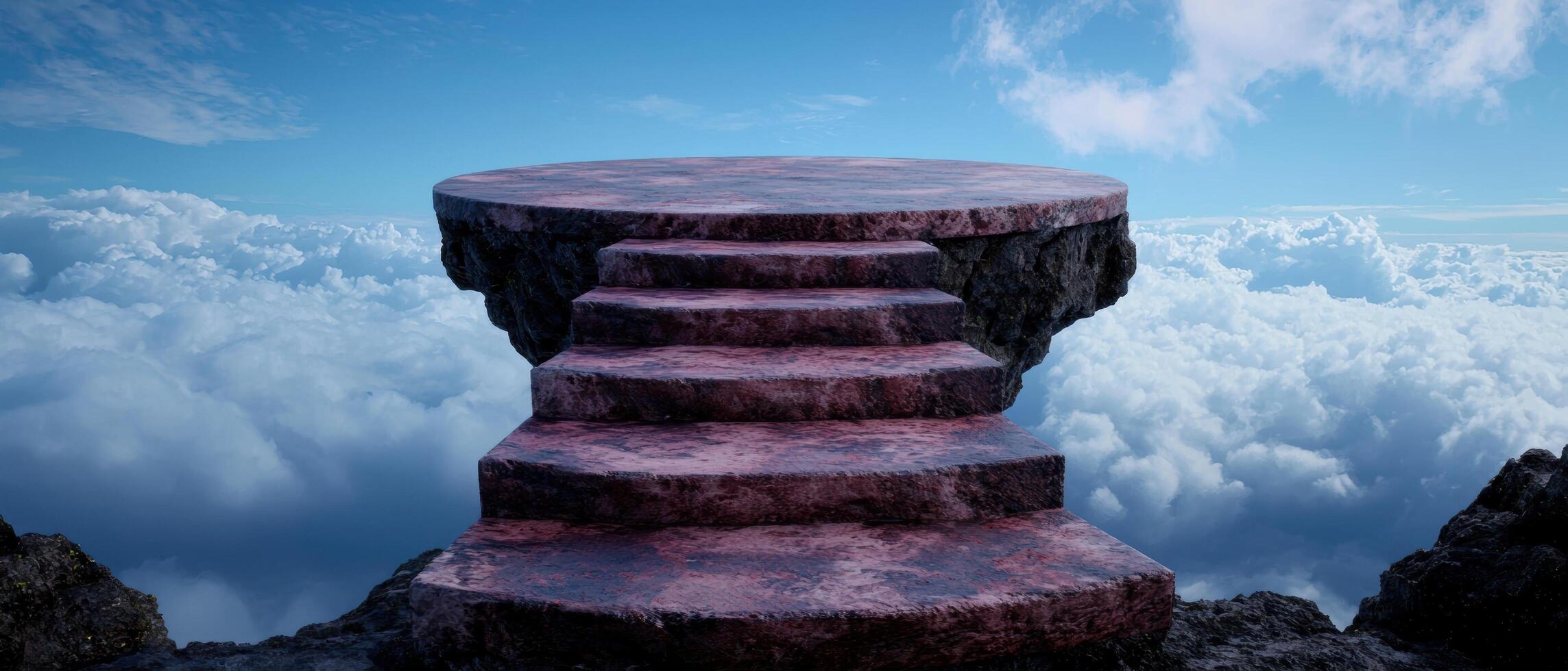 Stone staircase leading to a platform in the sky photo
