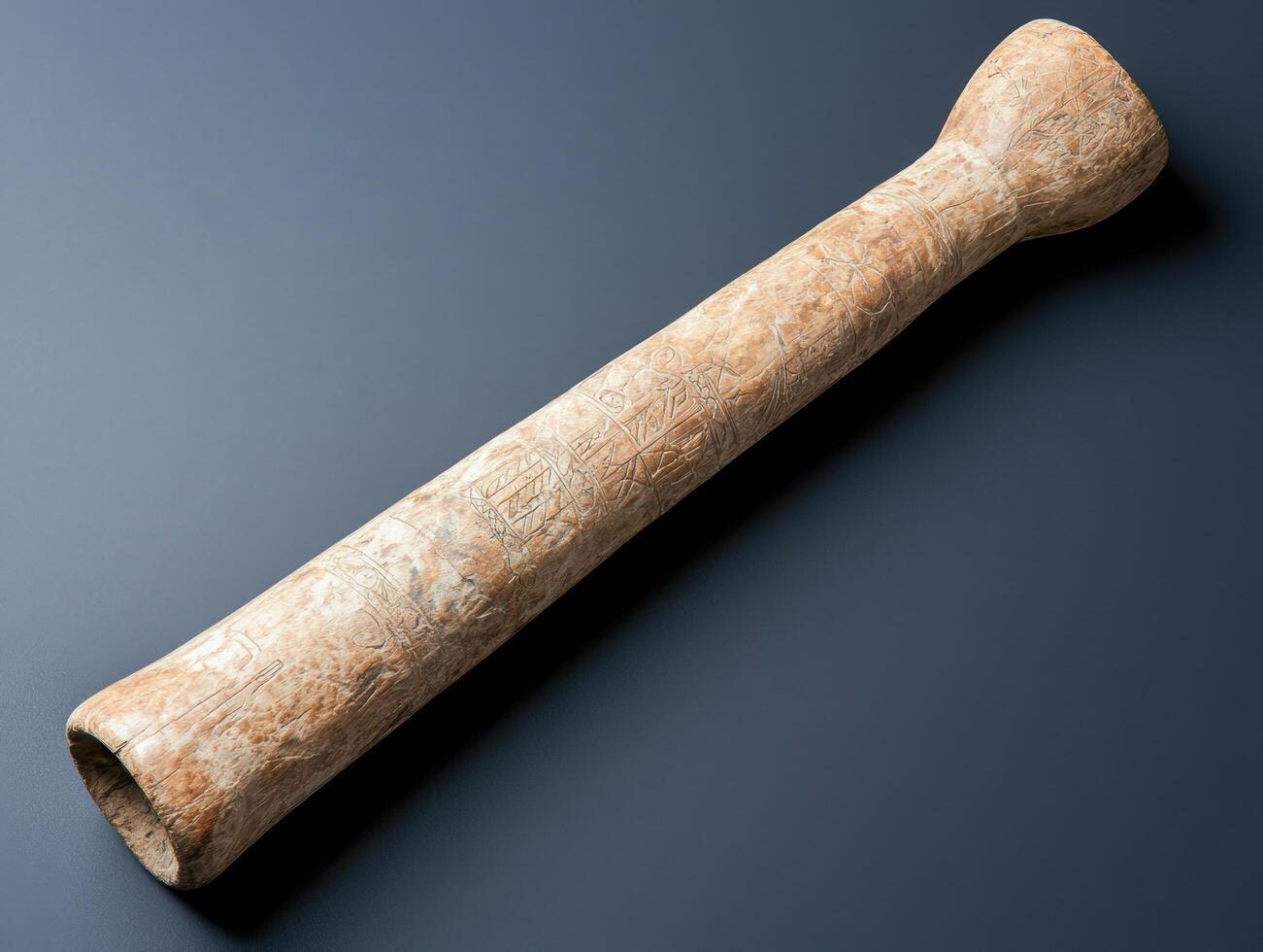 An ancient artifact with carved symbols photo