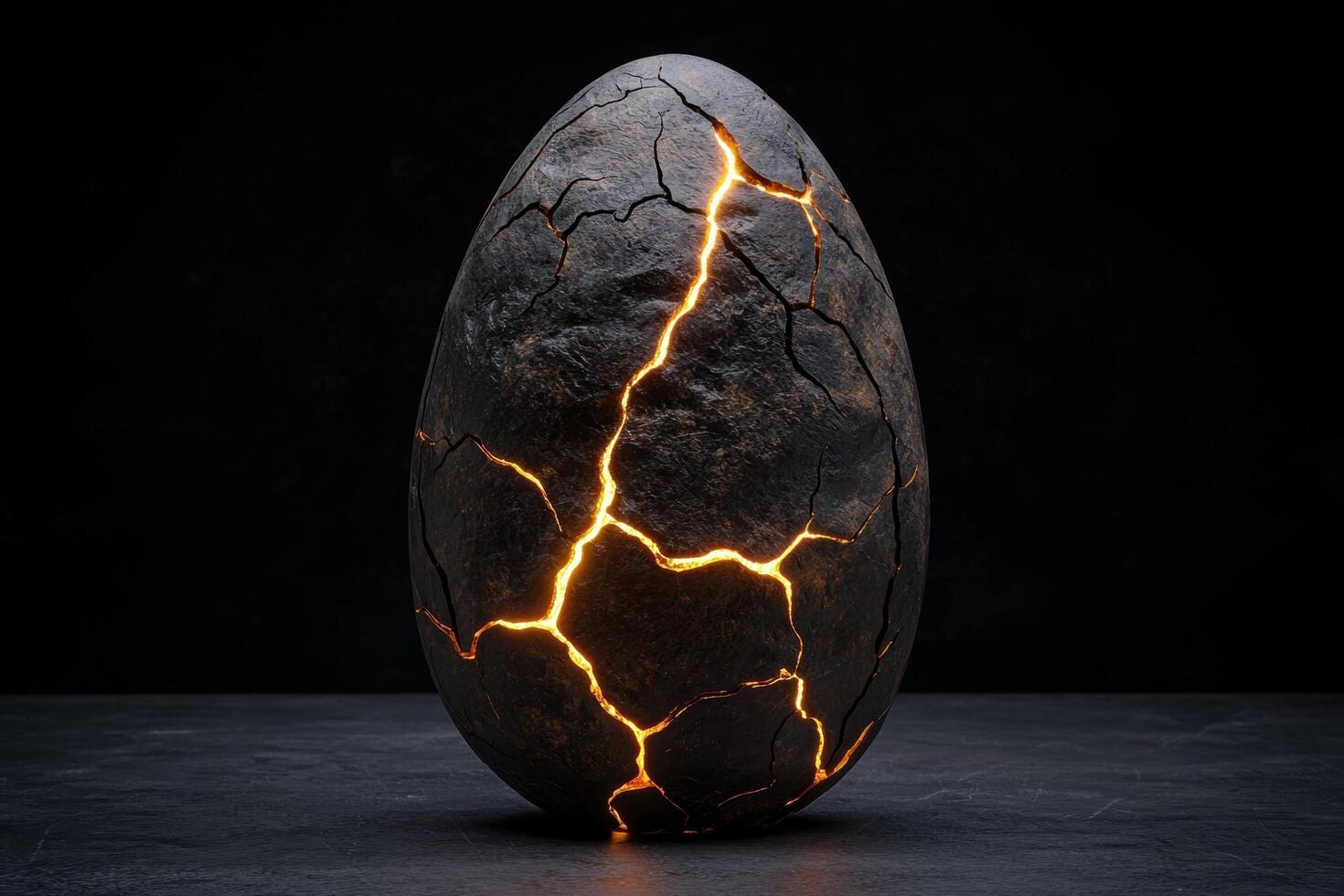 Cracked egg with glowing light emanating from within photo