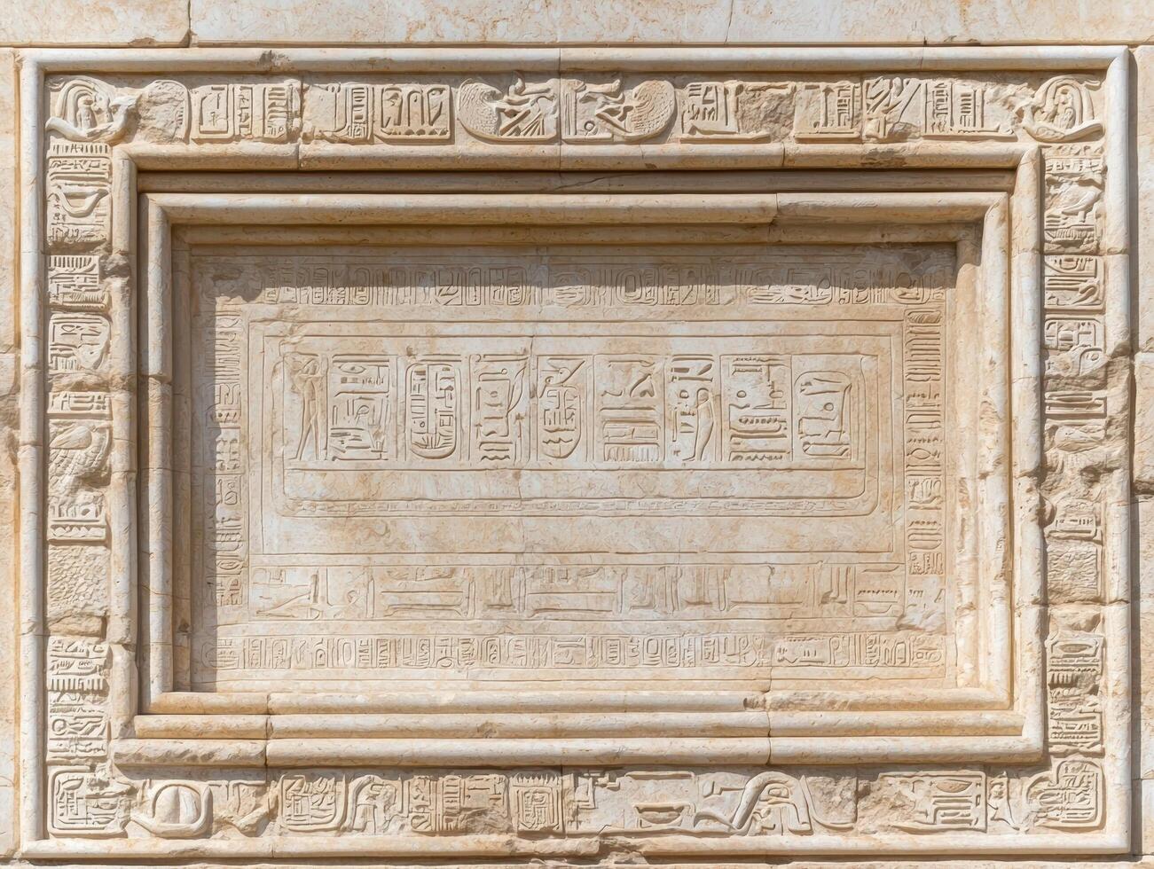 Ancient Egyptian hieroglyphs carved in stone photo