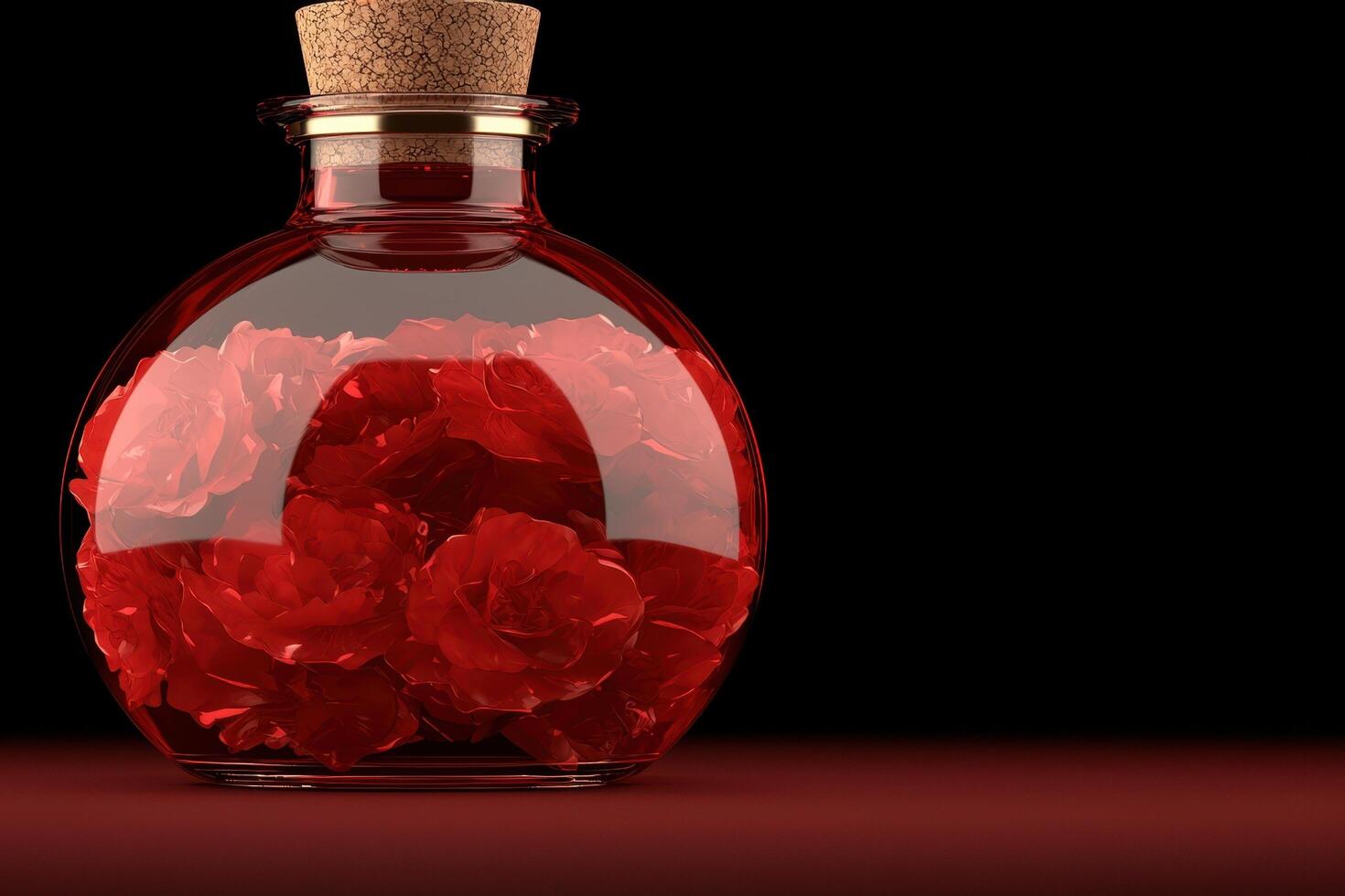 Apothecary bottle filled with red roses photo