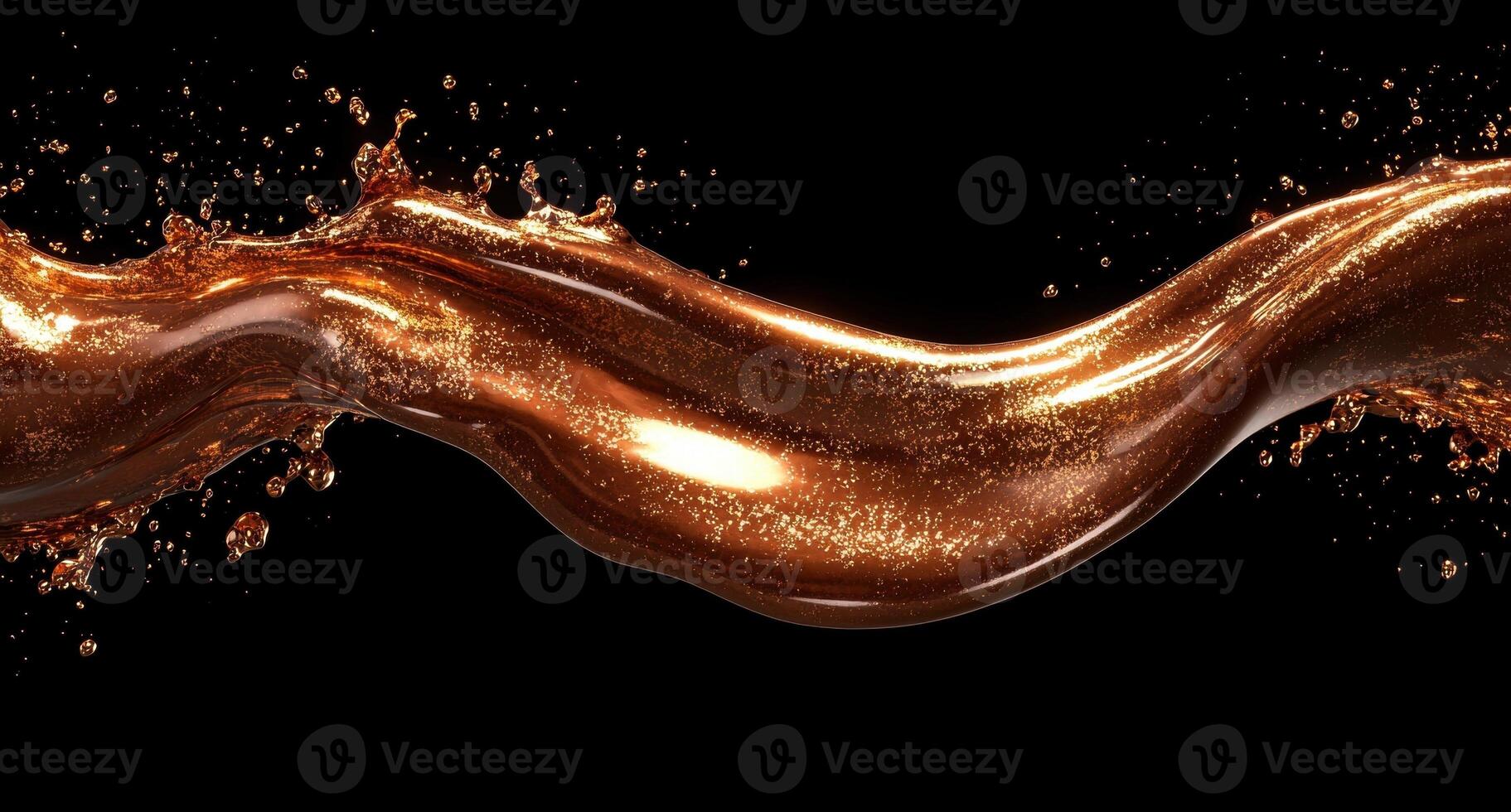 Golden liquid splash on a black background. photo