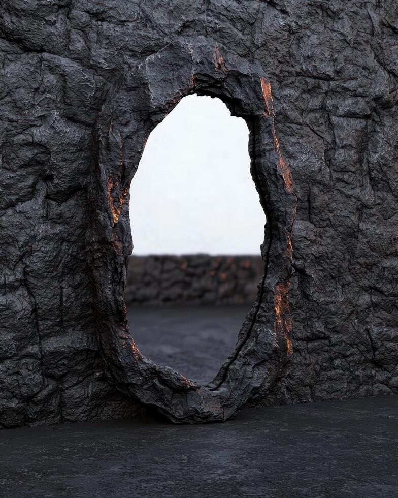 Abstract stone portal with a white background, a unique and textured design element photo
