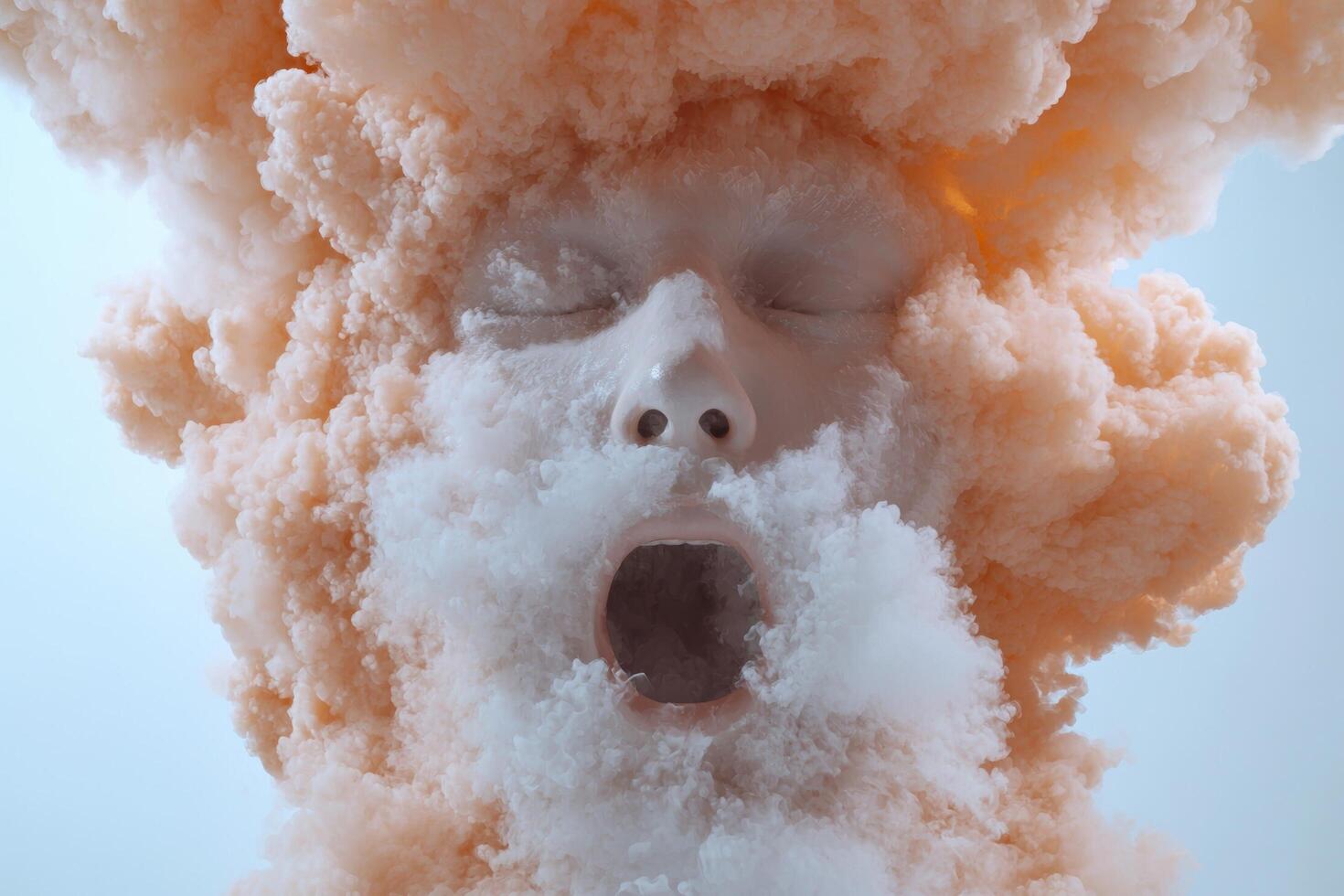 Surreal face emerging from peach colored smoke photo