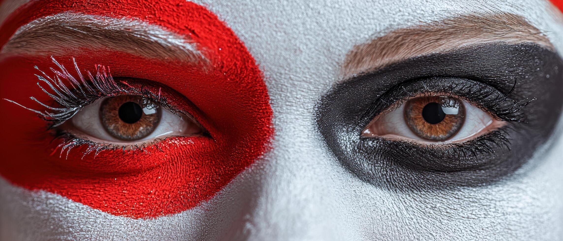 Dramatic eye makeup with red and black paint photo
