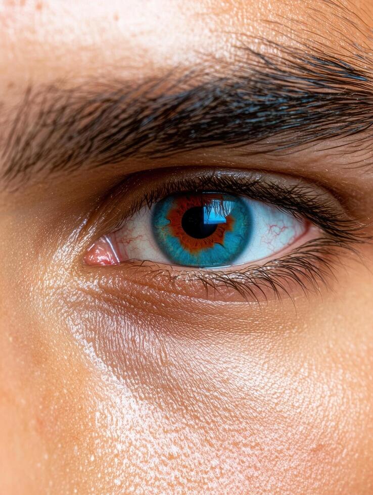 Close up of a human eye with a unique iris pattern. photo