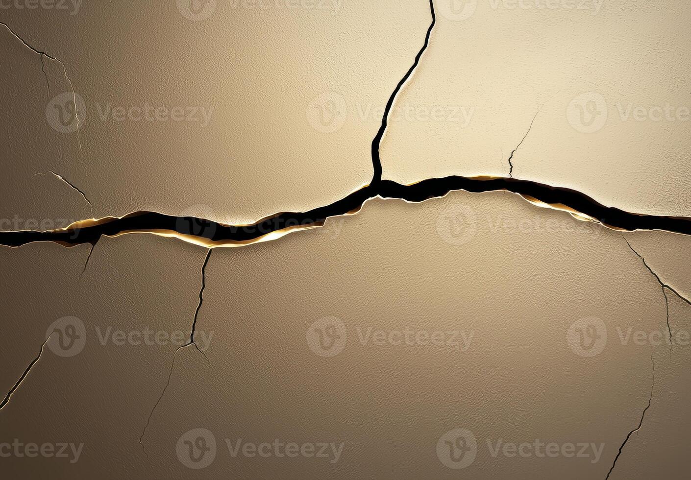 Cracked surface texture background with dark crevices photo