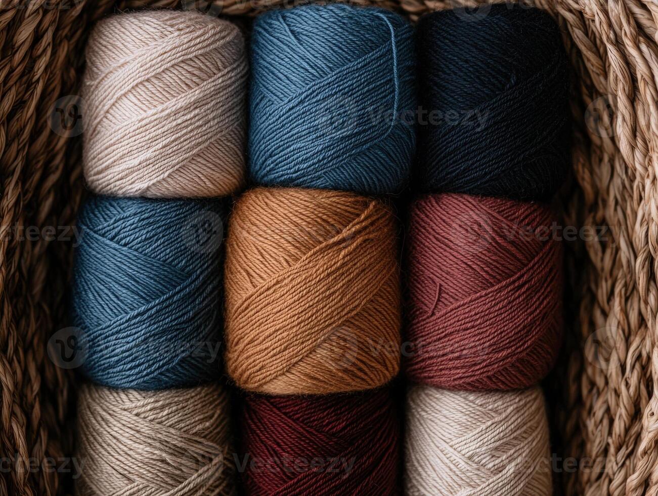 A collection of colorful yarn spools in a basket photo