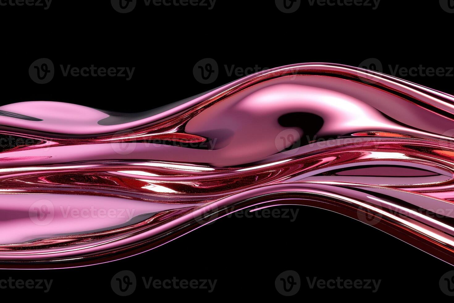 Abstract pink metallic flowing wave on black background photo