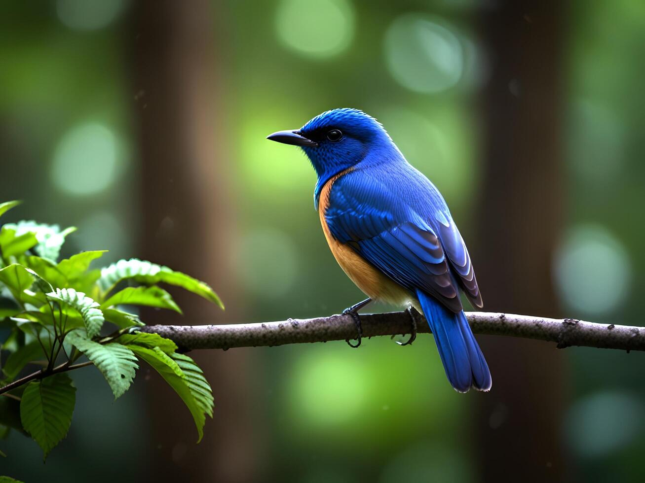 blue bird on a branch in the forest photo
