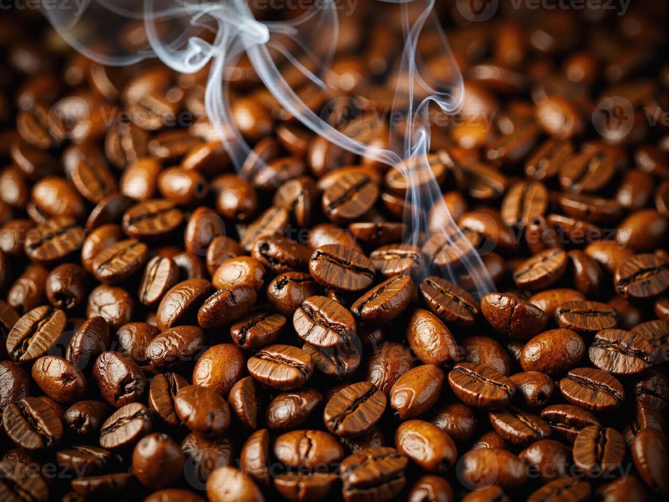 Coffee beans with smoke photo