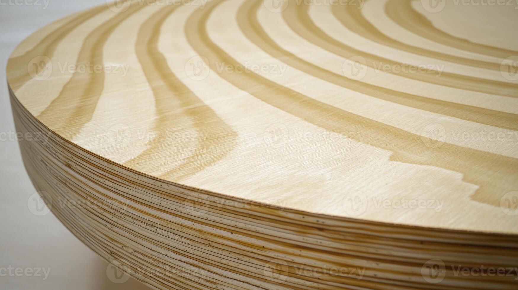 Close-up View of Smooth Laminated Wood Surface with Unique Grain Patterns and Circular Design Elements photo
