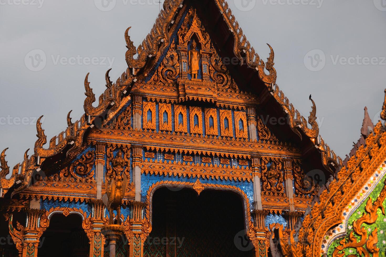 The Intricate and Ornate Architecture of Temples Showcases Vibrant and Lively Colors photo