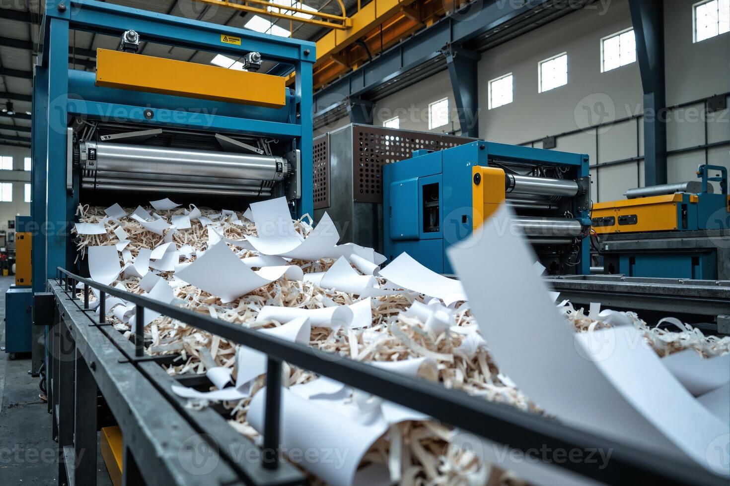 A machine is working on paper in a factory photo