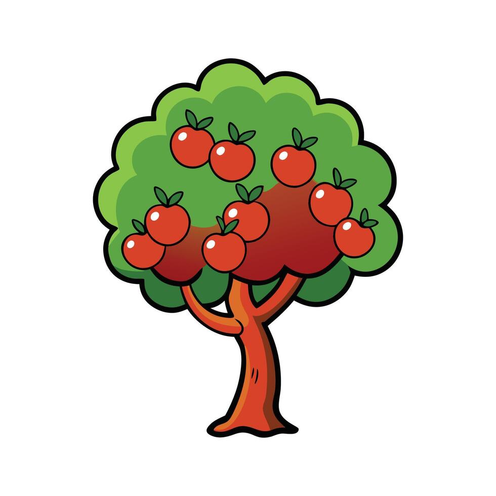 Distinct Wild Plum Tree Outline Art. Cartoon Art Tree Illustration. vector
