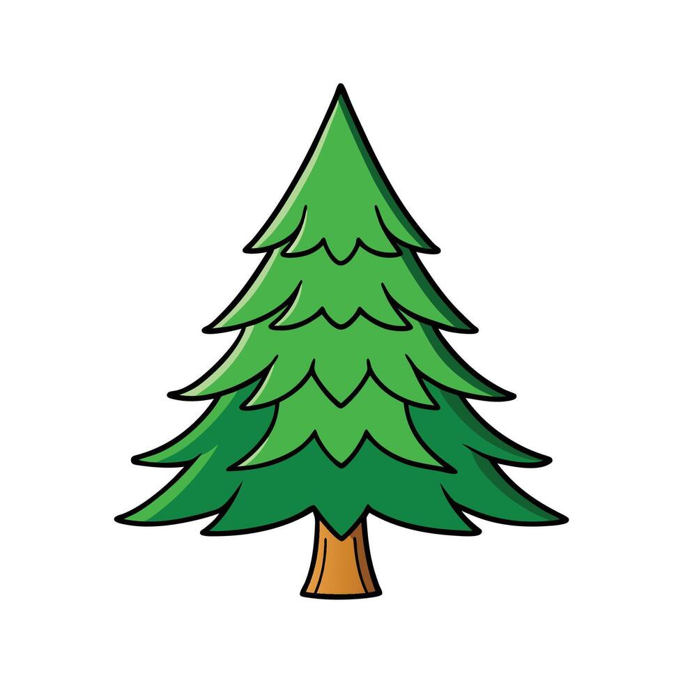 Distinct Fraser Fir Tree Outline Art. Cartoon Art Tree Illustration. vector