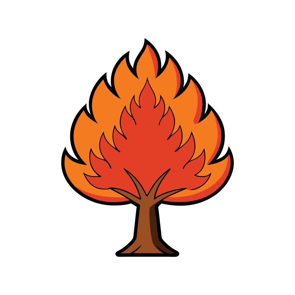 Distinct Flame Tree Outline Art. Cartoon Art Tree Illustration. vector