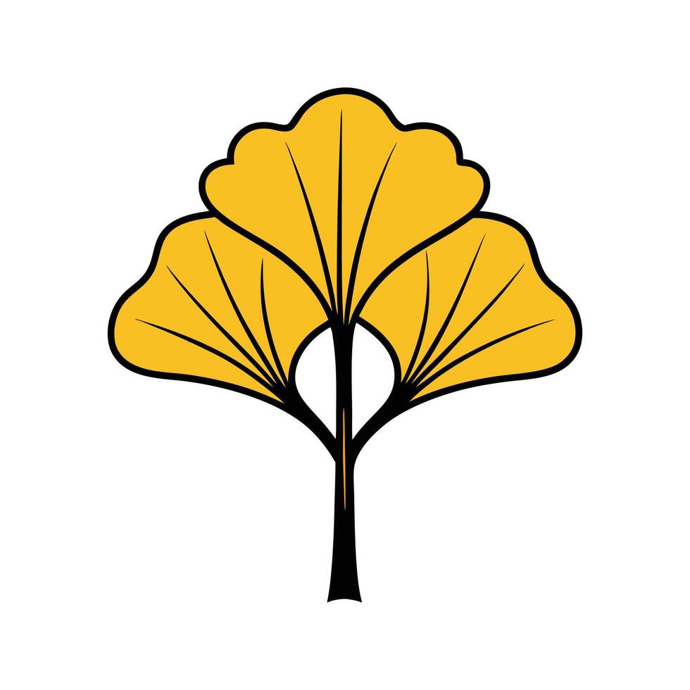 Distinct Ginkgo Tree Outline Art. Cartoon Art Tree Illustration. vector