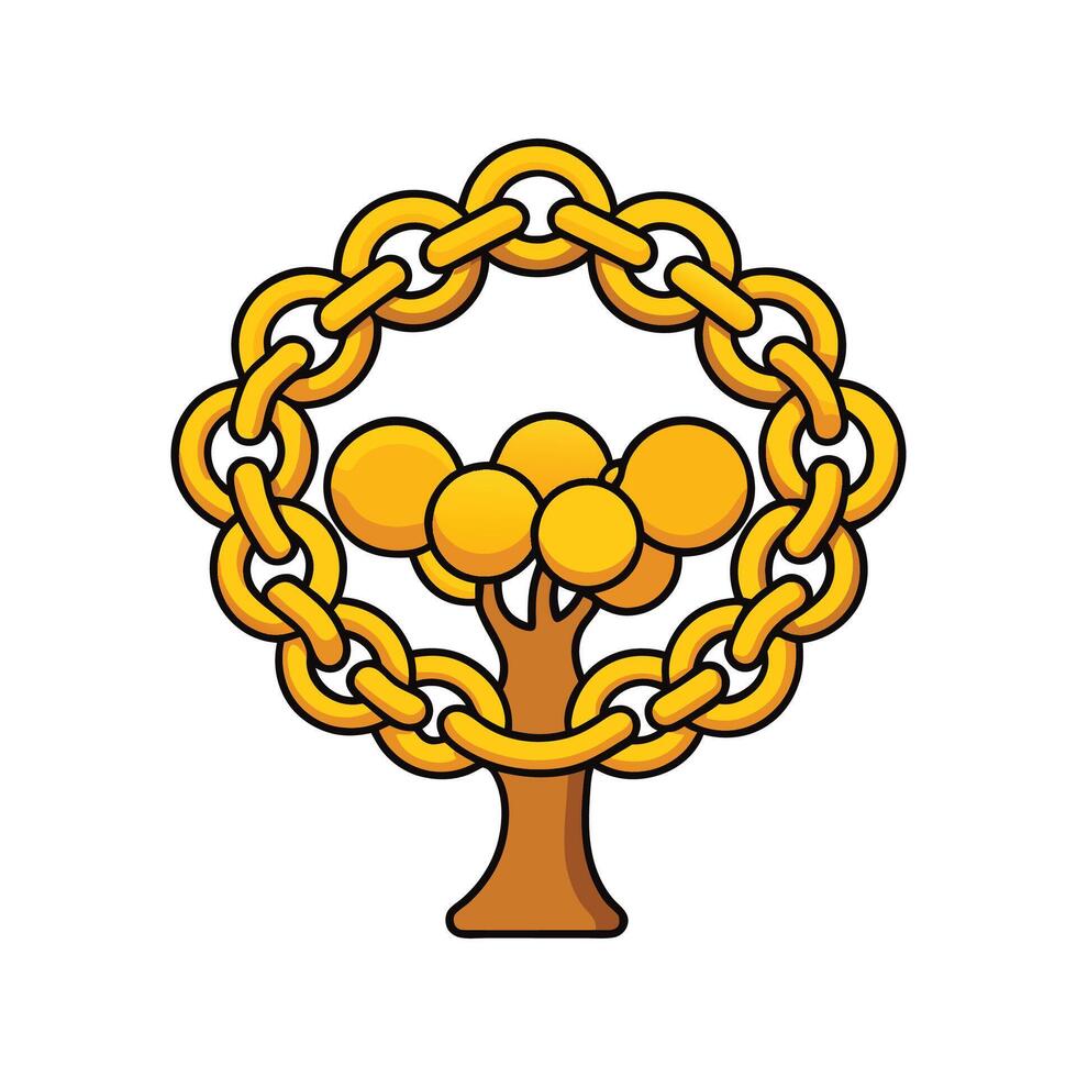 Golden Chain Tree Bold Outline . Cartoon Art Tree Illustration. vector