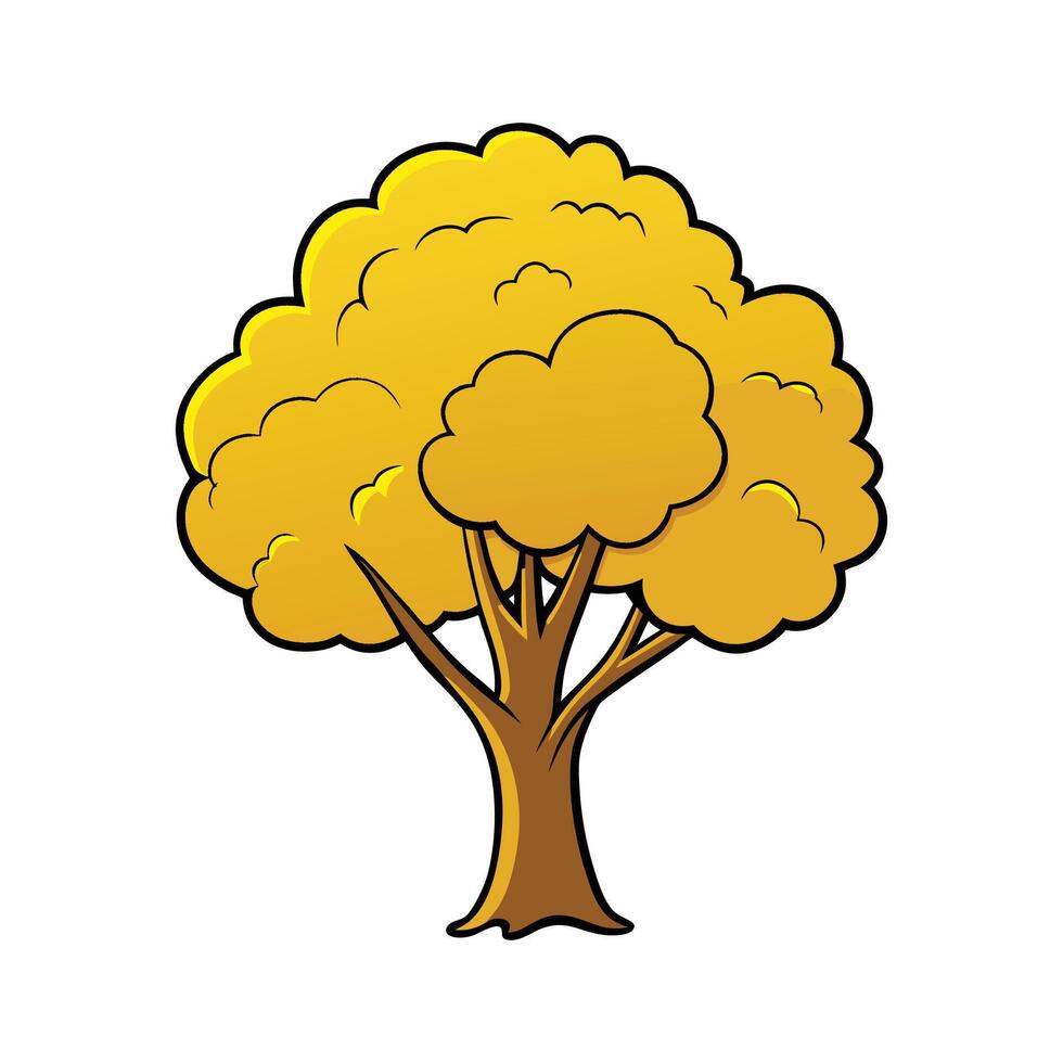 Stylish Golden Wattle Tree Outline Graphic. Cartoon Art Tree Illustration. vector