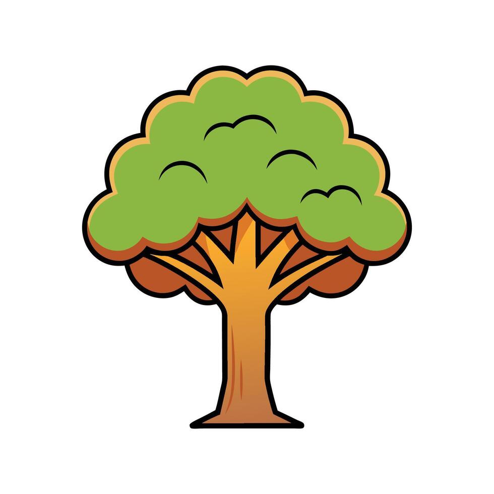 Distinct Hickory Tree Outline Art. Cartoon Art Tree Illustration. vector