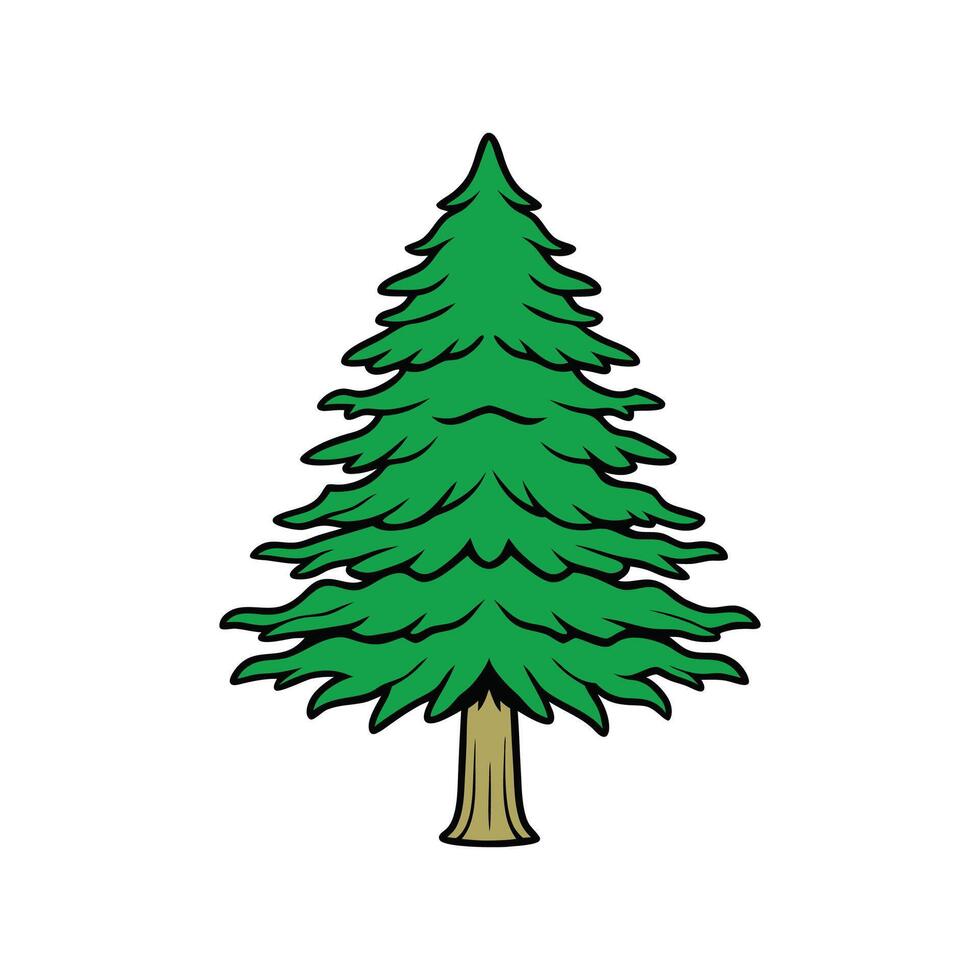 Himalayan Cedar Tree Bold Outline . Cartoon Art Tree Illustration. vector