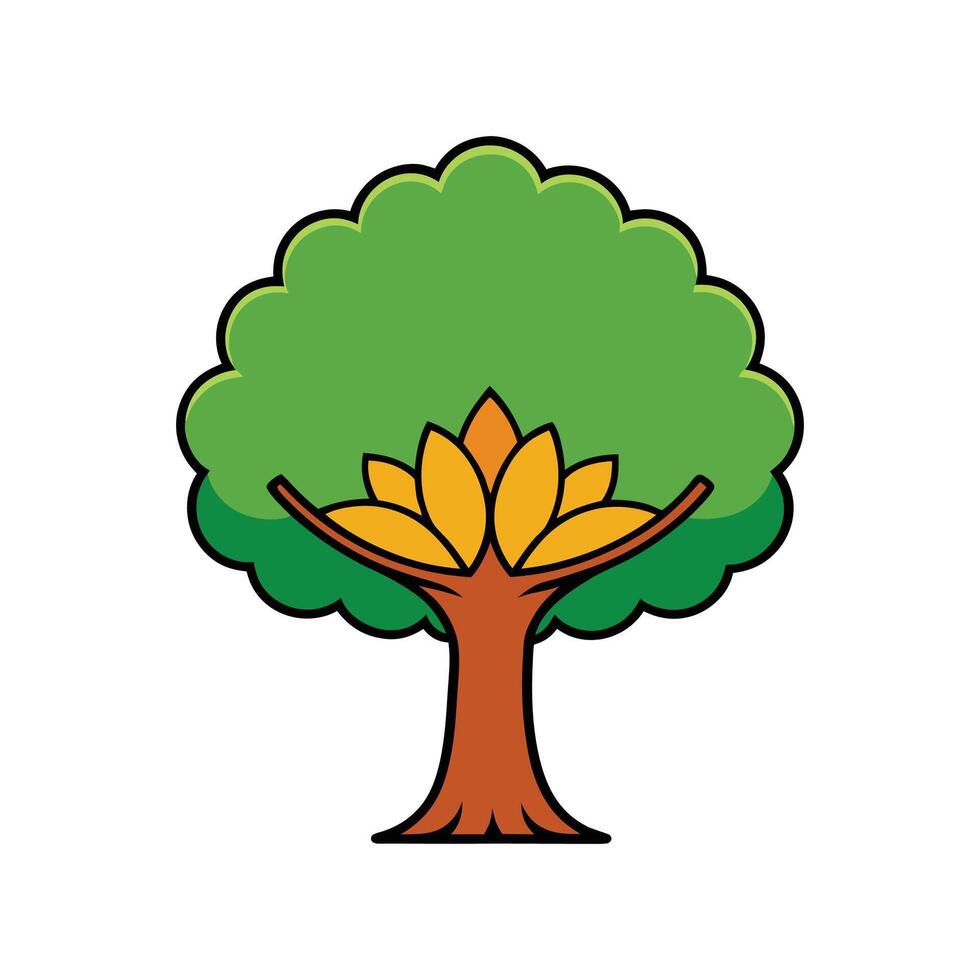 Stylish Indian Sandalwood Tree Outline Graphic. Cartoon Art Tree Illustration. vector